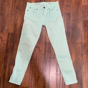 J. Crew side zip Toothpick mint denim pants
